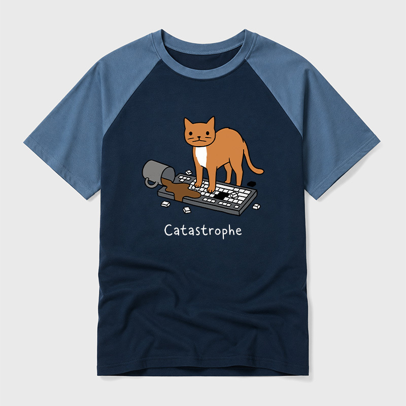 Catastrophe Spilled Coffee Cat Geek Retro Raglan T-Shirt