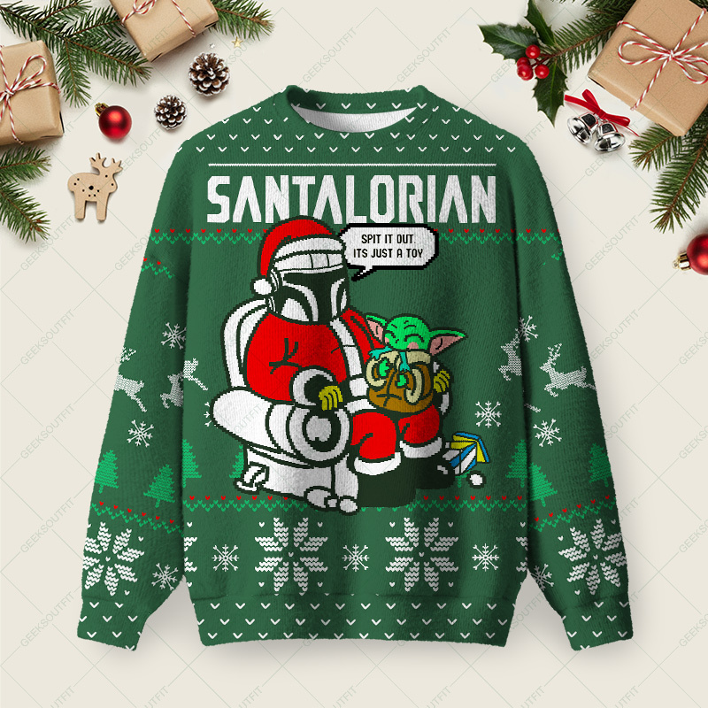 Geeksoutfit The Santalorian Ugly Christmas Fuzzy Fleece Sweatshirt for Sale