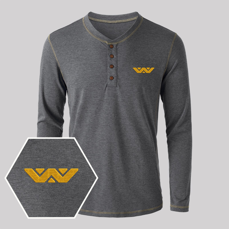 Weyland Corp Embroidered Long Sleeve Henley Shirts