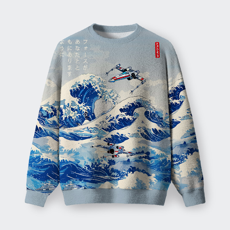 Geeksoutfit Ukiyoe wave fighter Fuzzy Fleece Sweatshirt for Sale