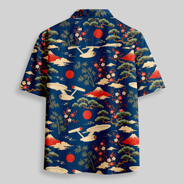 Sci-Fi Spaceship Ukiyo-e Style Button Up Pocket Shirt