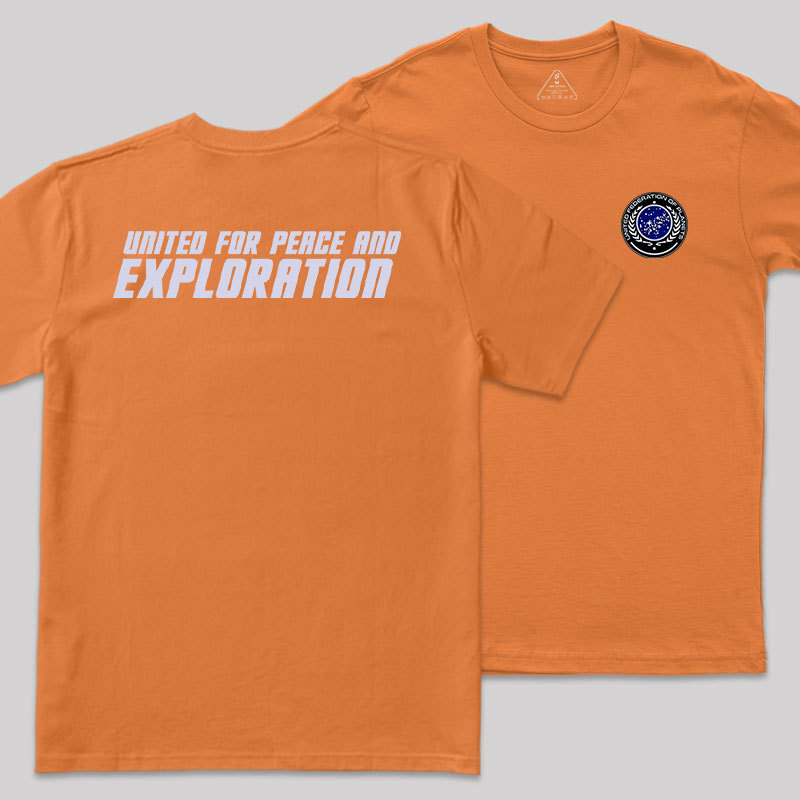 United For Peace And Exploration Front and Back Printing Geek T-Shirt