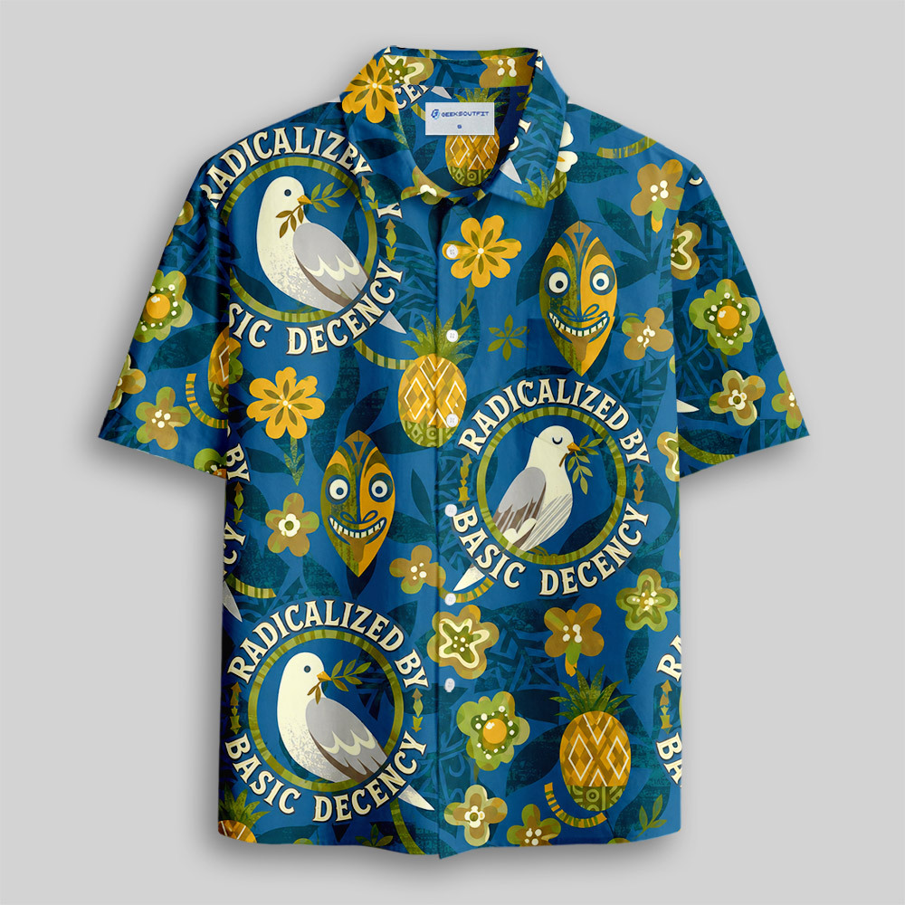 Radicalized by basic decency Tropical Dove Hawaiian Button Up Pocket Shirt
