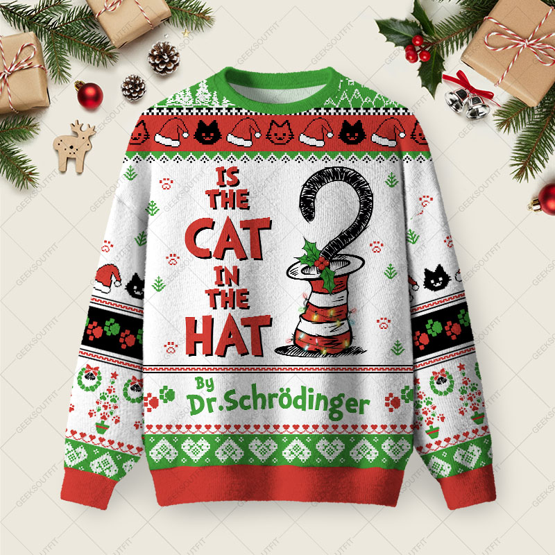Is The Cat In The Hat Ugly Christmas Fuzzy Fleece Sweatshirt