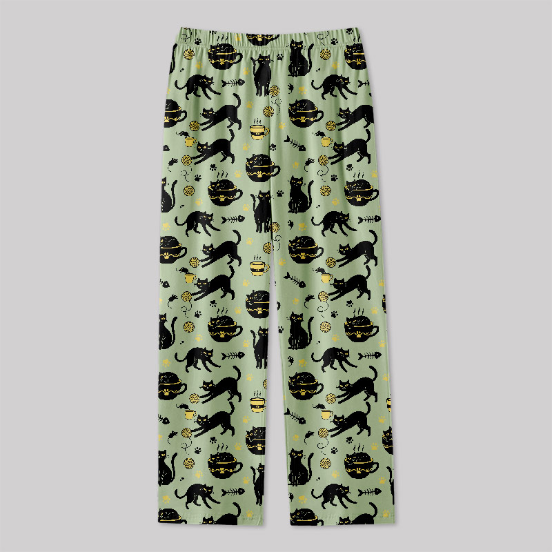 Midnight Cat Whisper Print Geek Loungewear Pants