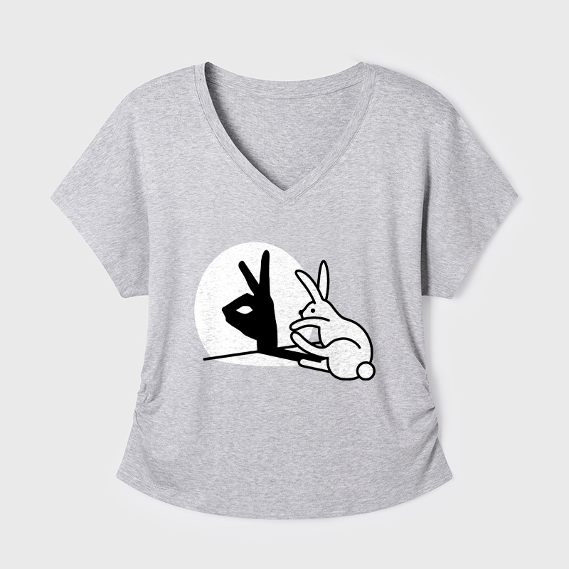 Rabbit Hand Shadow Funny Geek Dolman Sleeve V-Neck Shirt
