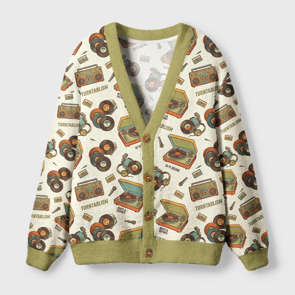 Vinyl Memory Geek Ugly Cardigan Sweaters