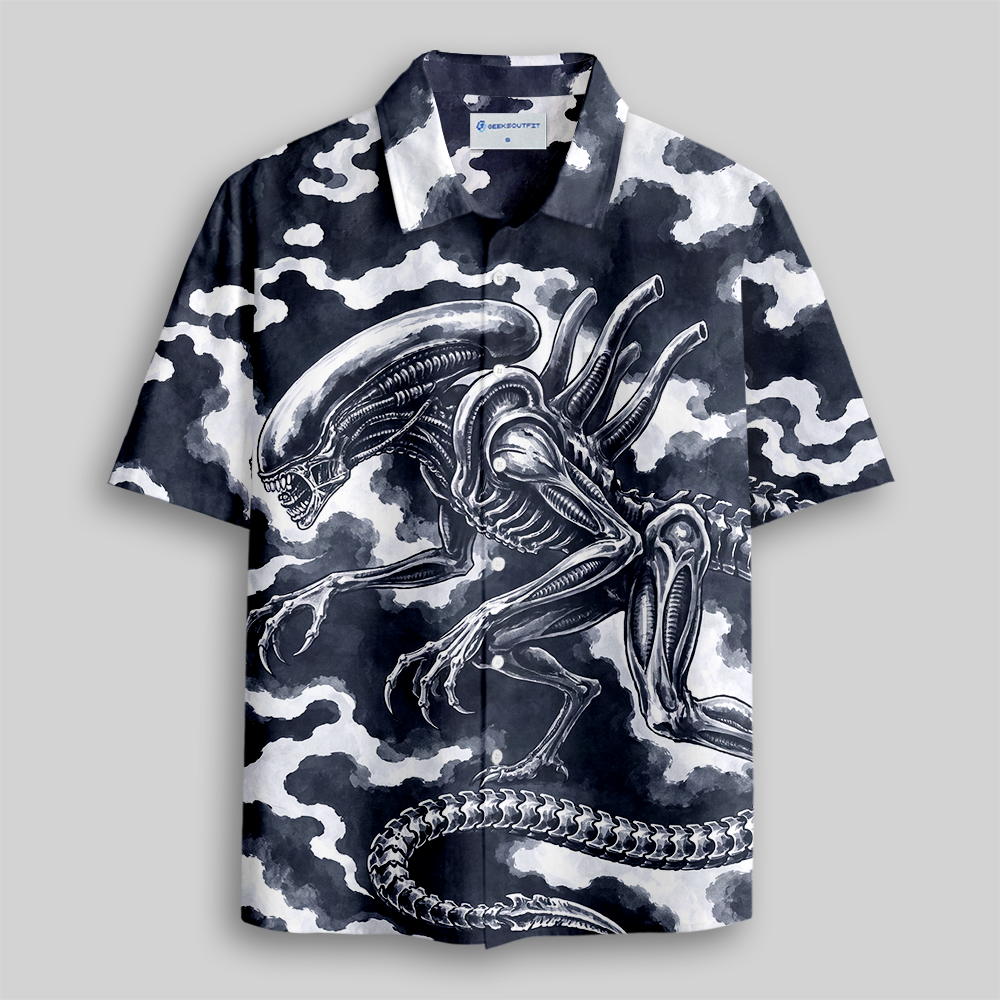 Ink Cloud Extraterrestrial Beast Series Button Up Pocket Shirt