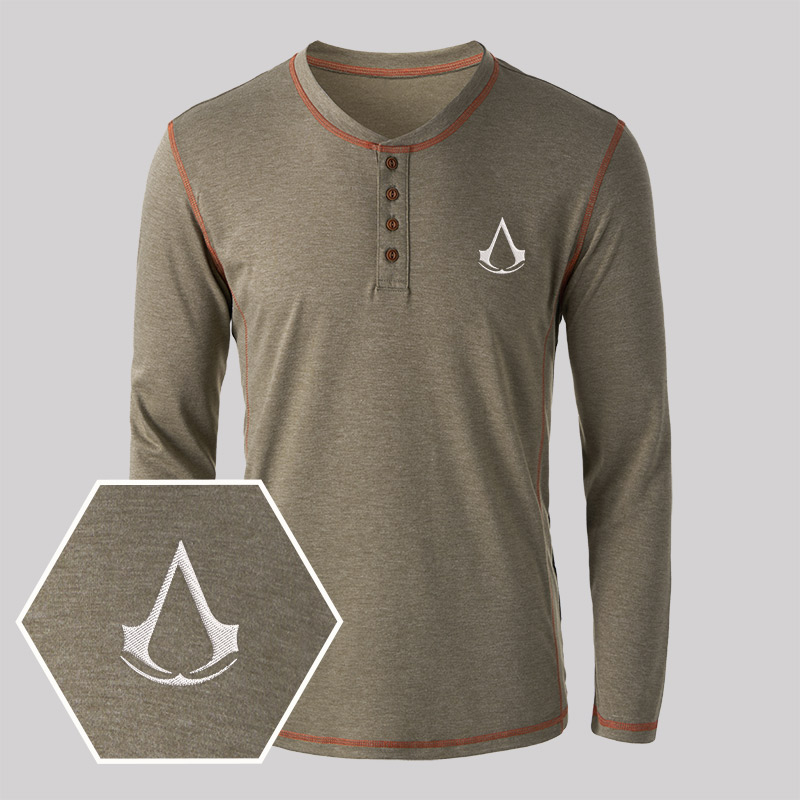 Assassin's Creed Embroidered Long Sleeve Henley Shirts
