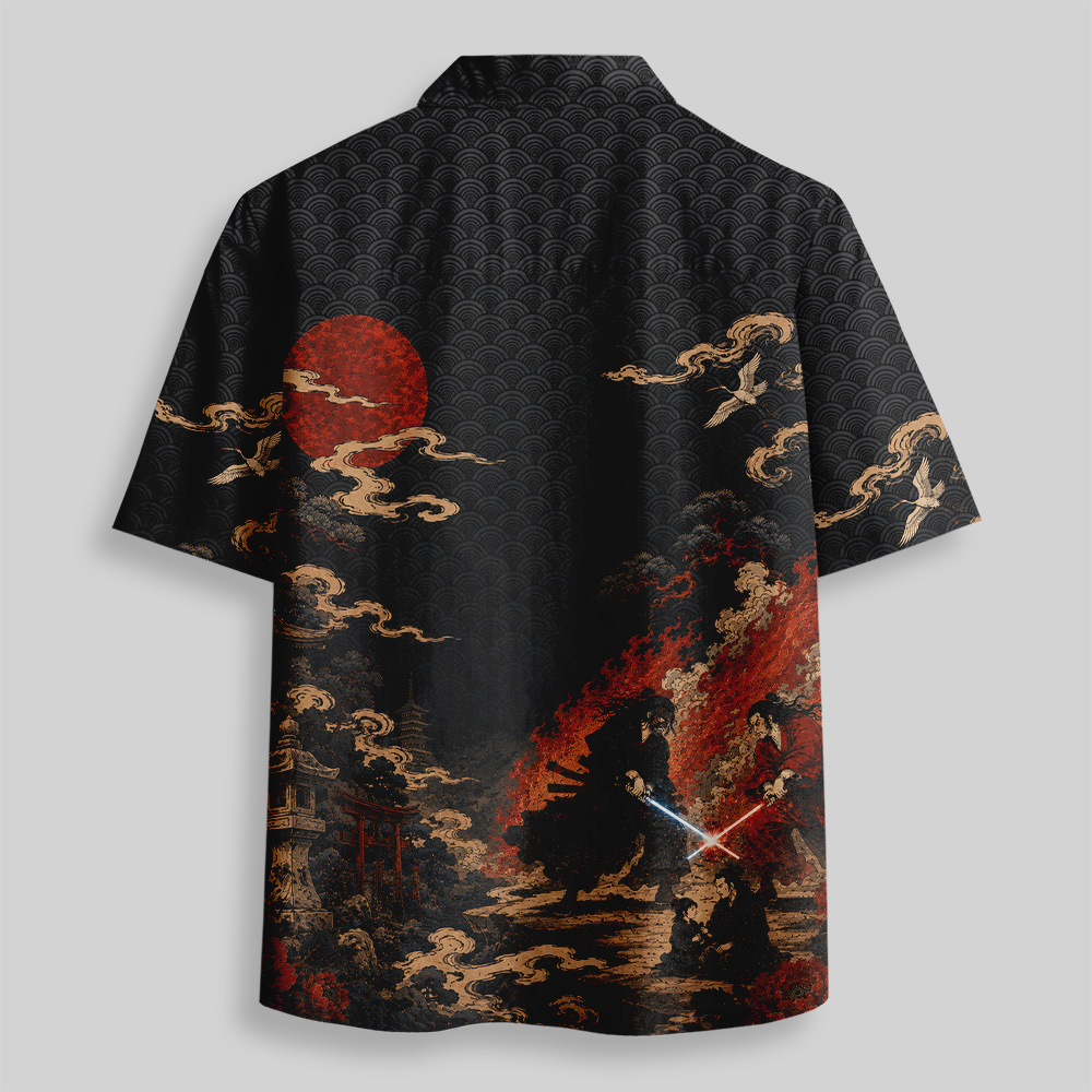 Vintage Ukiyo-e Laser Katana Samurai Duel Geek T-Shirt