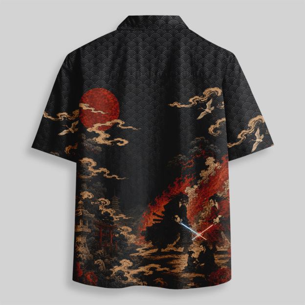 Vintage Ukiyo-e Laser Katana Samurai Duel Geek T-Shirt
