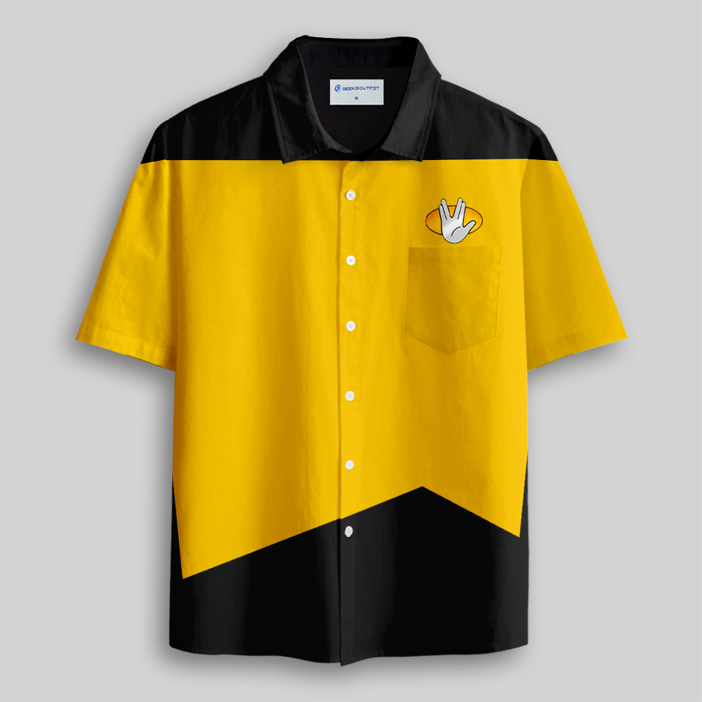 Gold Live Long & Prosper Sci-Fi Fleet Button Up Pocket Shirt