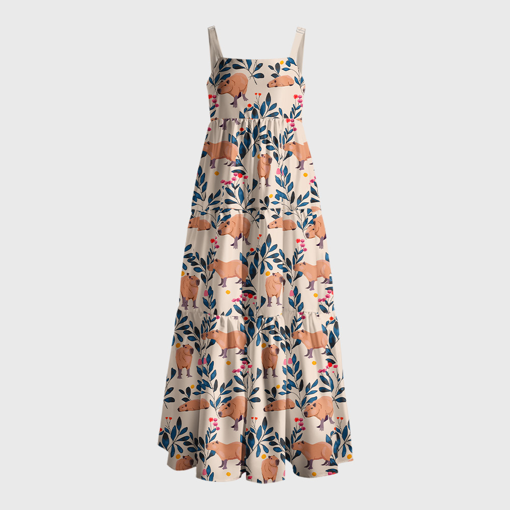 Capybara and Plants Geek Tiered Cami Maxi Dress