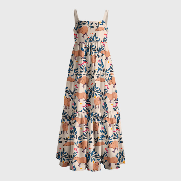 Capybara and Plants Geek Tiered Cami Maxi Dress