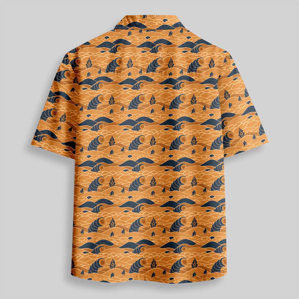 Sci-Fi Desert Worm Printed Button Up Pocket Shirt