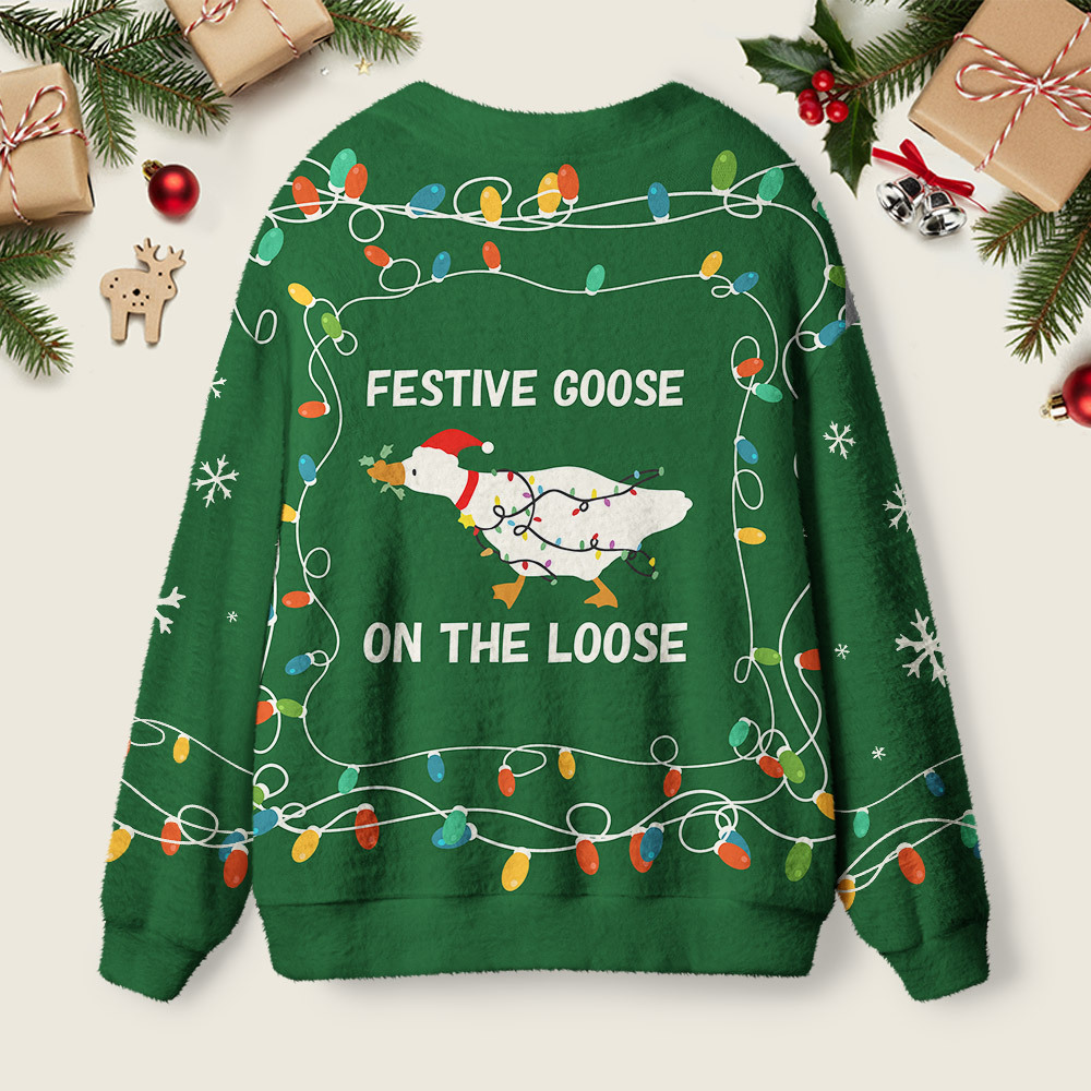 Festive Goose Escape Geek Ugly Cardigan Sweaters