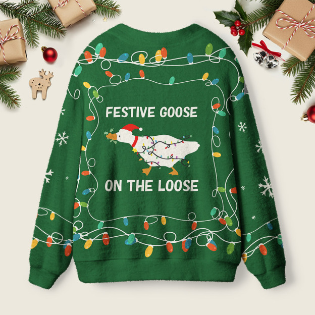 Festive Goose Escape Geek Ugly Cardigan Sweaters
