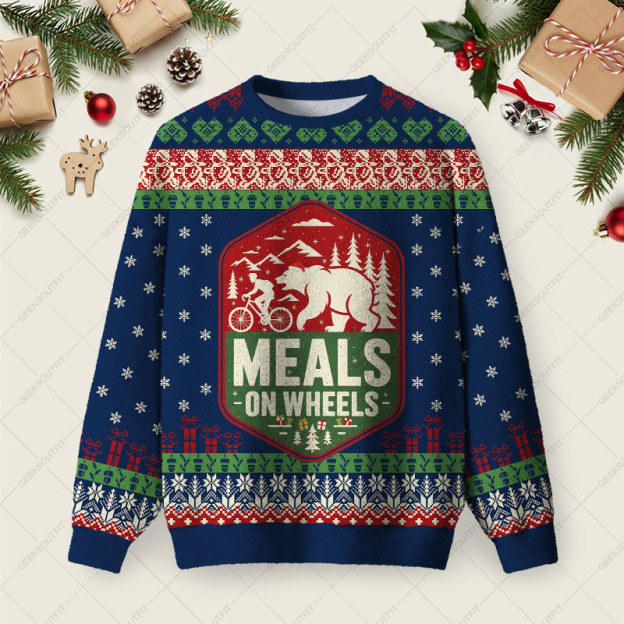 Meals On Wheels Ugly Christmas Fuzzy Fleece Sweatshirt