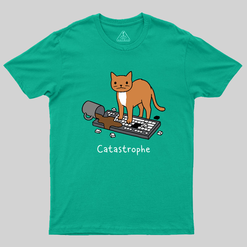 Catastrophe Spilled Coffee Cat Geek T-Shirt
