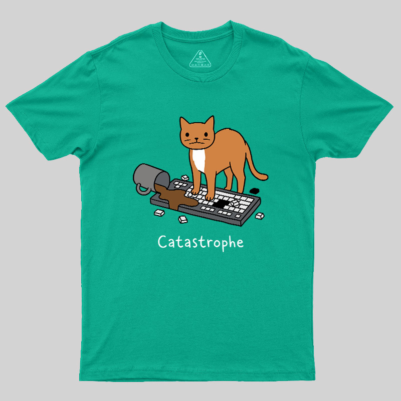 Catastrophe Spilled Coffee Cat Geek T-Shirt
