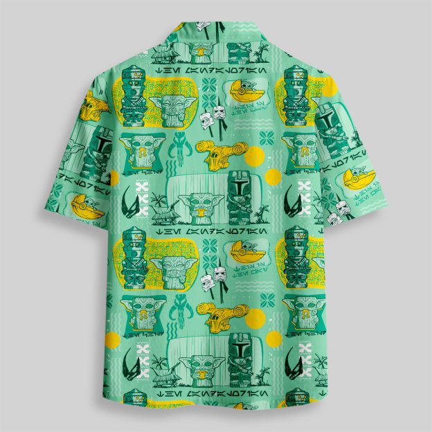 Hawaiian Traditional Tiki Green Button Up Pocket Shirt