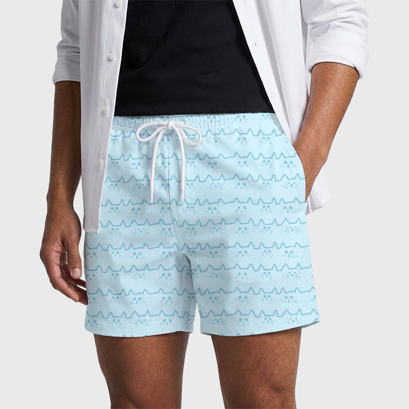 Cat Face Melody Geek Hawaiian Swim Trunks