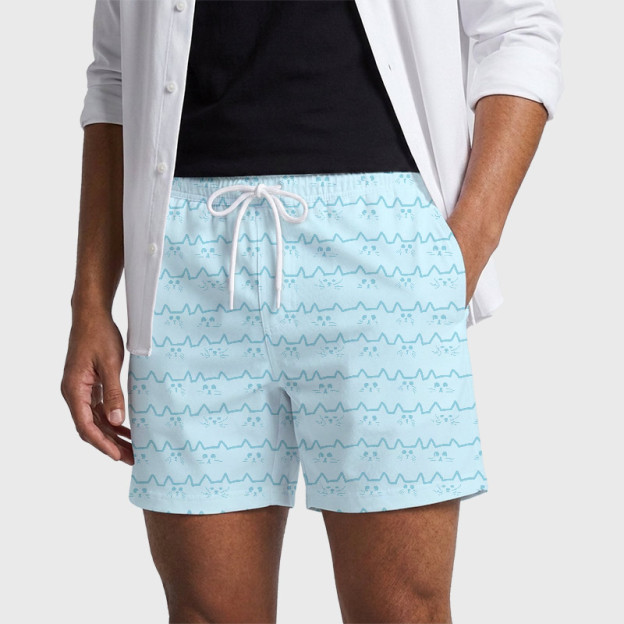 Cat Face Melody Geek Hawaiian Swim Trunks