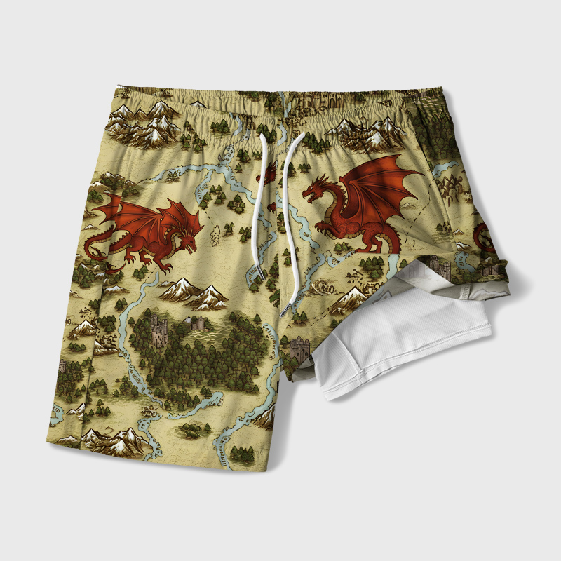 Retro SciFi Dragon Map Geek Hawaiian Swim Trunks