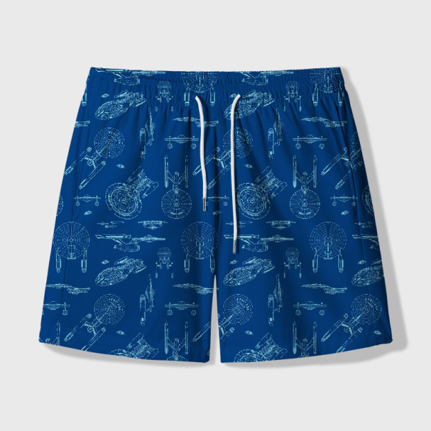 Spaceship Line Drawing Geek Hawaiian Swim Trunks