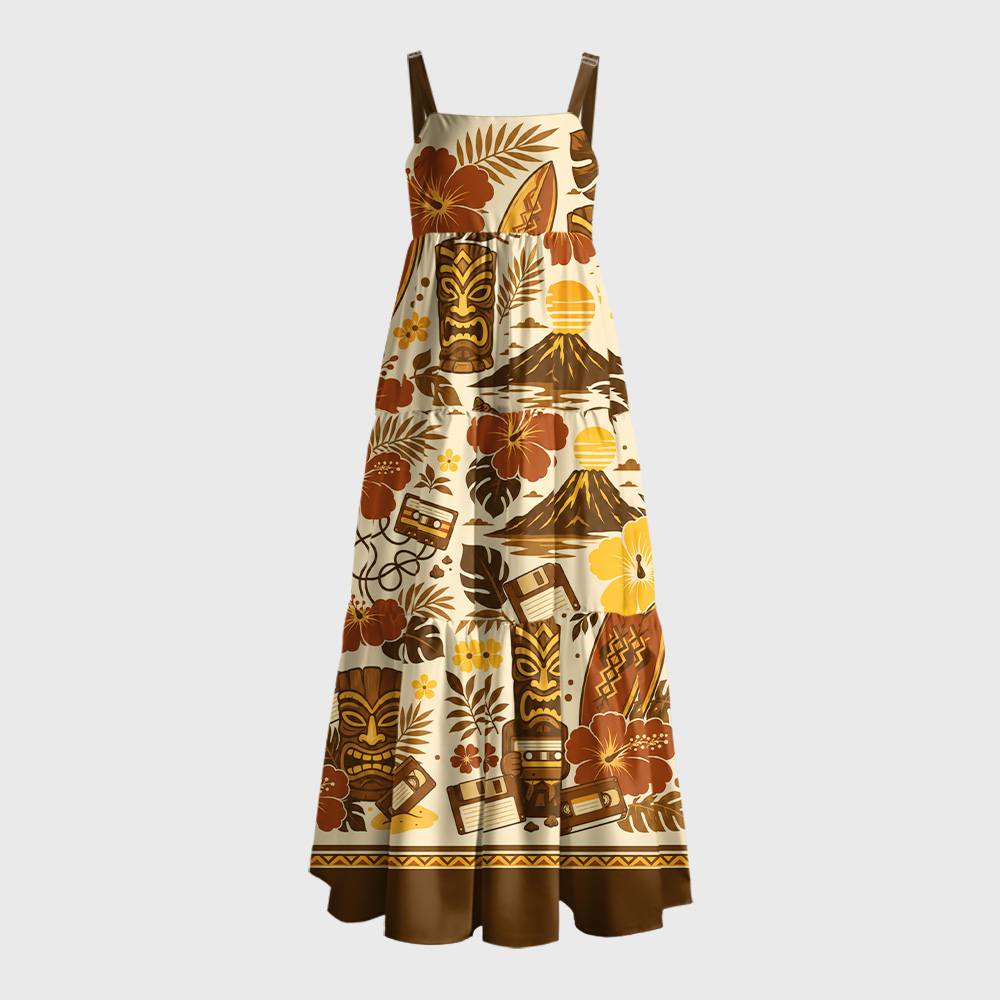 Never Forget Hawaii Geek Tiered Cami Maxi Dress
