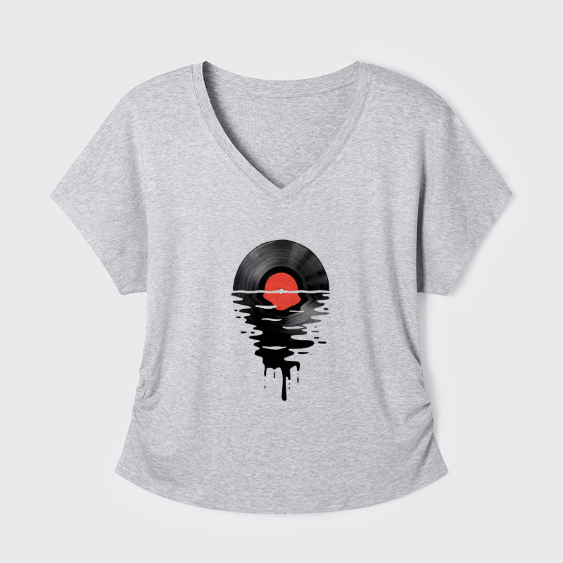 Vinyl LP Music Record Sunset Red Geek Dolman Sleeve V-Neck Shirt