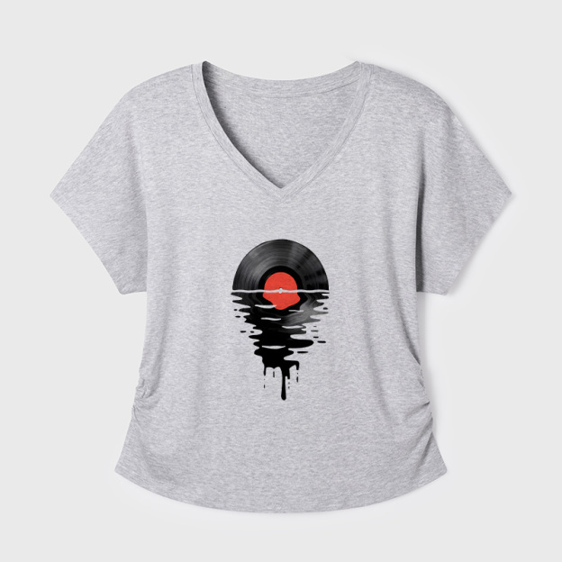 Vinyl LP Music Record Sunset Red Geek Dolman Sleeve V-Neck Shirt