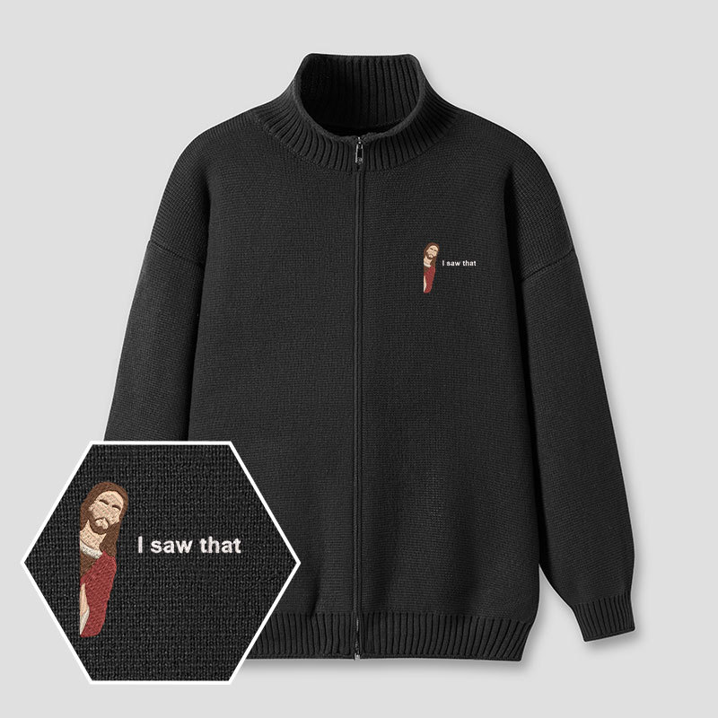 I Saw That Embroidered Full‑Zip Cardigan