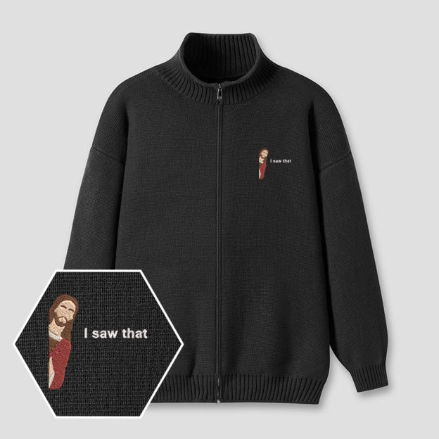 I Saw That Embroidered Full‑Zip Cardigan