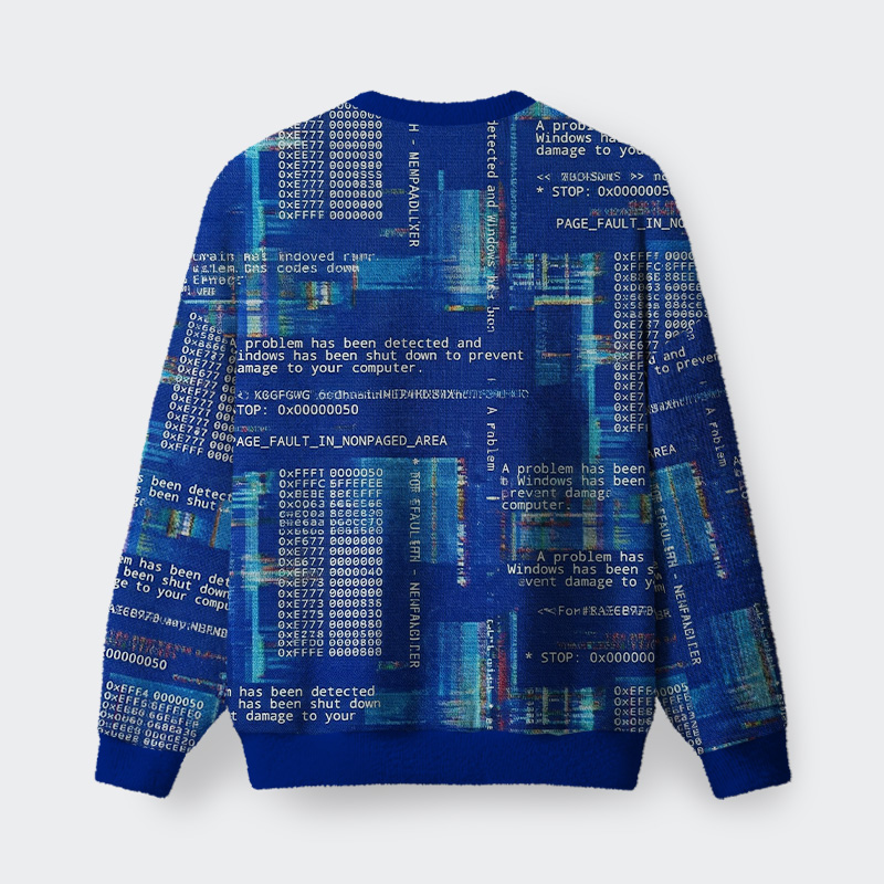 Blue Cyber Code Pattern Ugly Fuzzy Fleece Sweatshirt