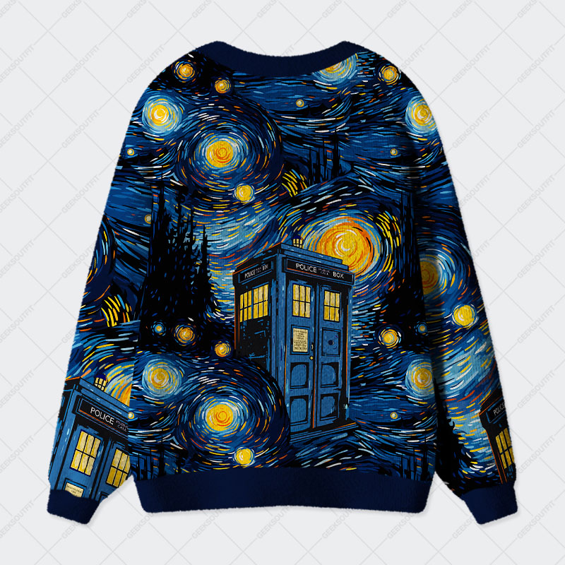 Starry Night Phone Booth Geek Ugly Cardigan Sweaters 