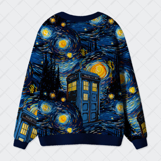 Starry Night Phone Booth Geek Ugly Cardigan Sweaters 