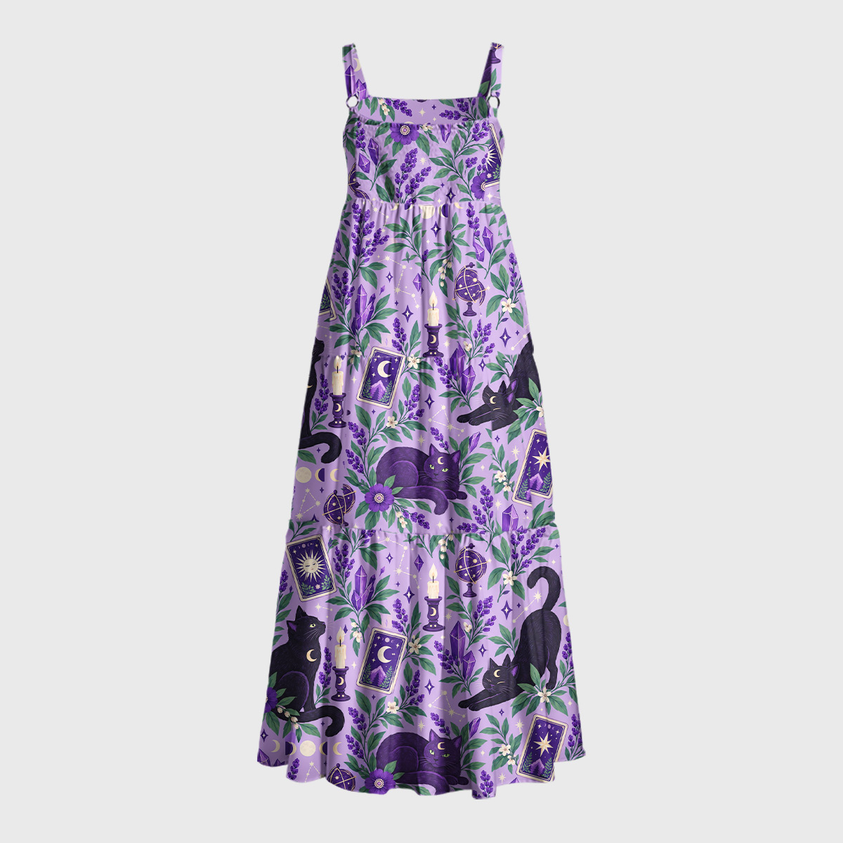 The Celestial Divination Cat Geek Tiered Cami Maxi Dress