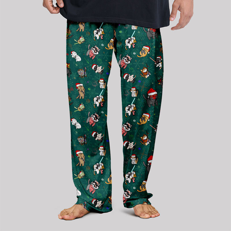 Christmas Light Sword Cat Geek Loungewear Pants