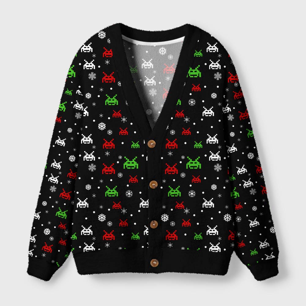 Christmas Retro Game Elements Geek Ugly Cardigan Sweaters
