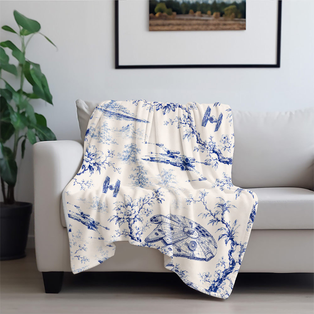 Celestial Blueware Flannel Throw Blanket 