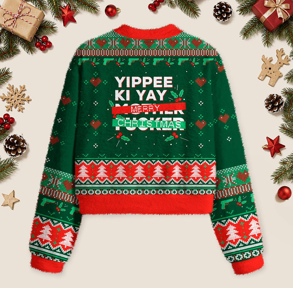 Yippee Ki Yay Merry Christmas Geek Women's Christmas Cropped Ugly Sweater