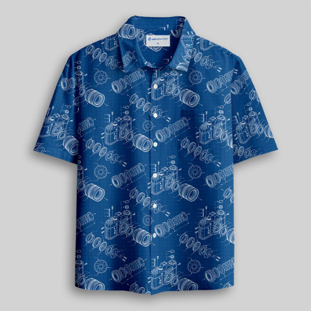 Camera Blueprint Button Up Pocket Shirt