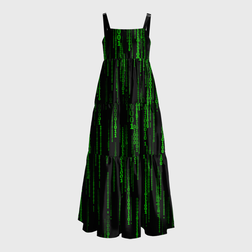 Follow the White Rabbit Black Green Design Art Geek Tiered Cami Maxi Dress