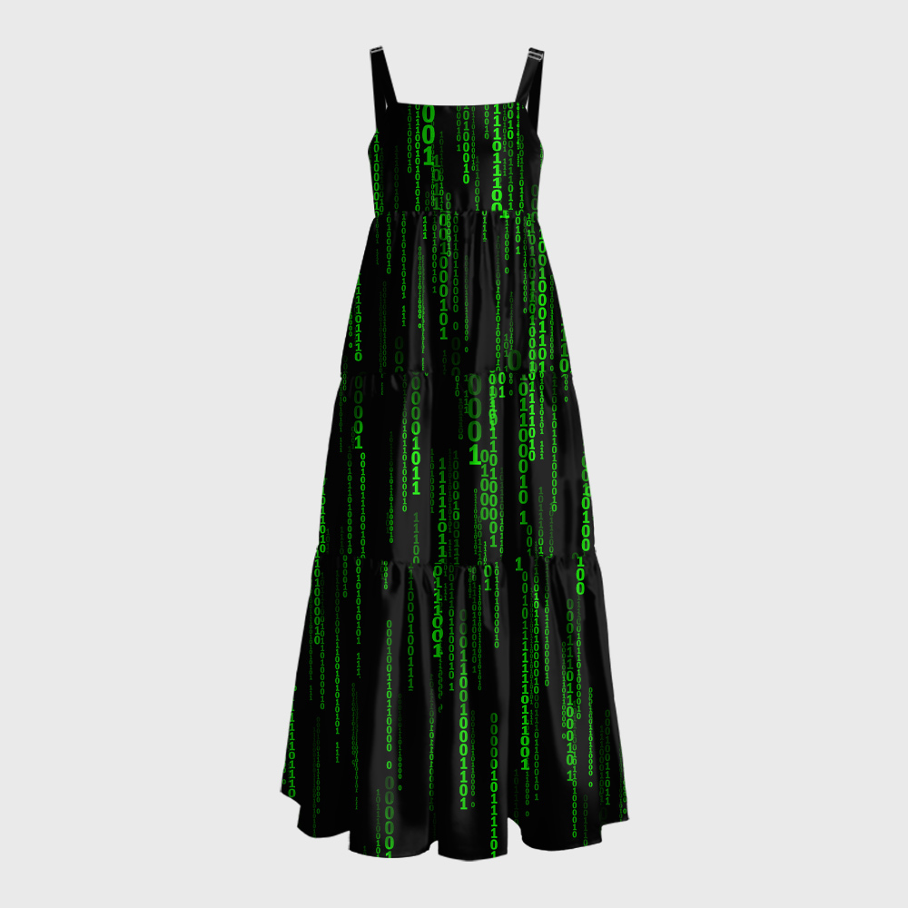 Follow the White Rabbit Black Green Design Art Geek Tiered Cami Maxi Dress