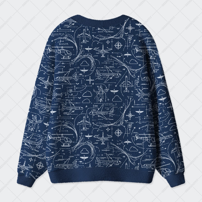 Flight Blueprint Geek Ugly Cardigan Sweaters 