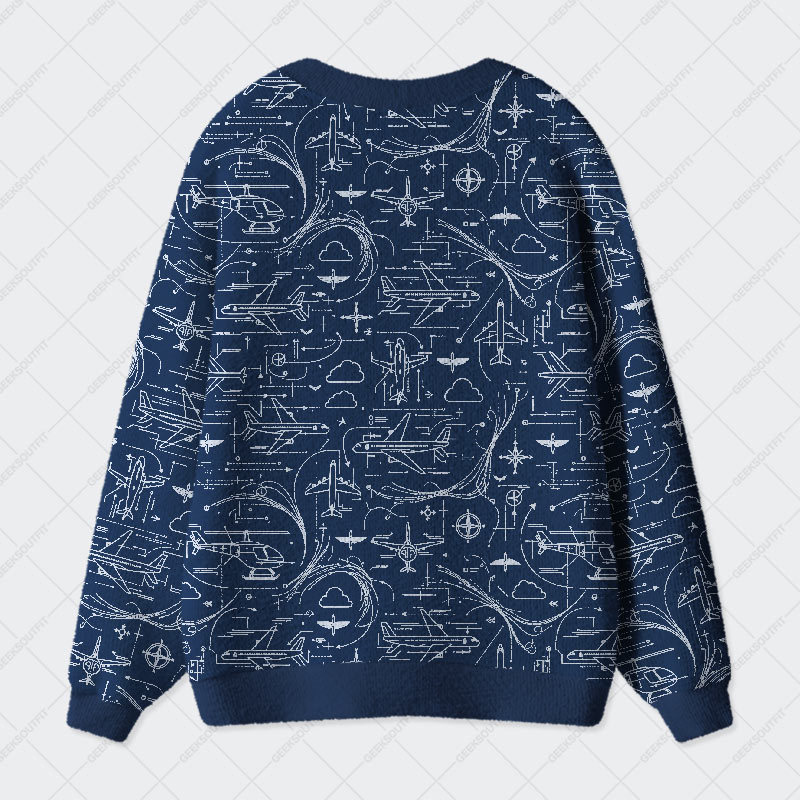 Flight Blueprint Geek Ugly Cardigan Sweaters 
