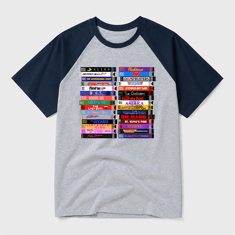 Retro 80s Movies VHS Stacks Geek Retro Raglan T-Shirt