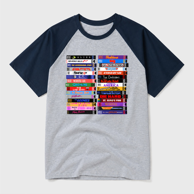Retro 80s Movies VHS Stacks Geek Retro Raglan T-Shirt