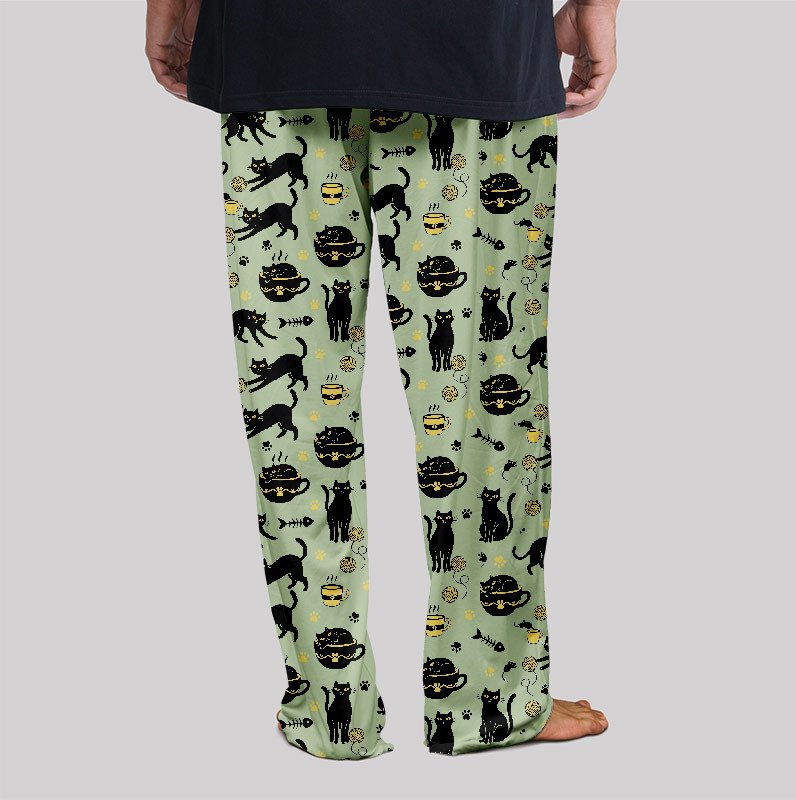 Midnight Cat Whisper Print Geek Loungewear Pants